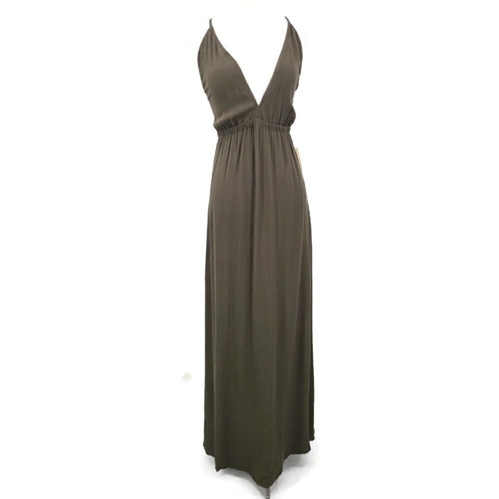 New Flynn Skye Solid Olive Green Maxi Dress Womens M Spaghetti Strap